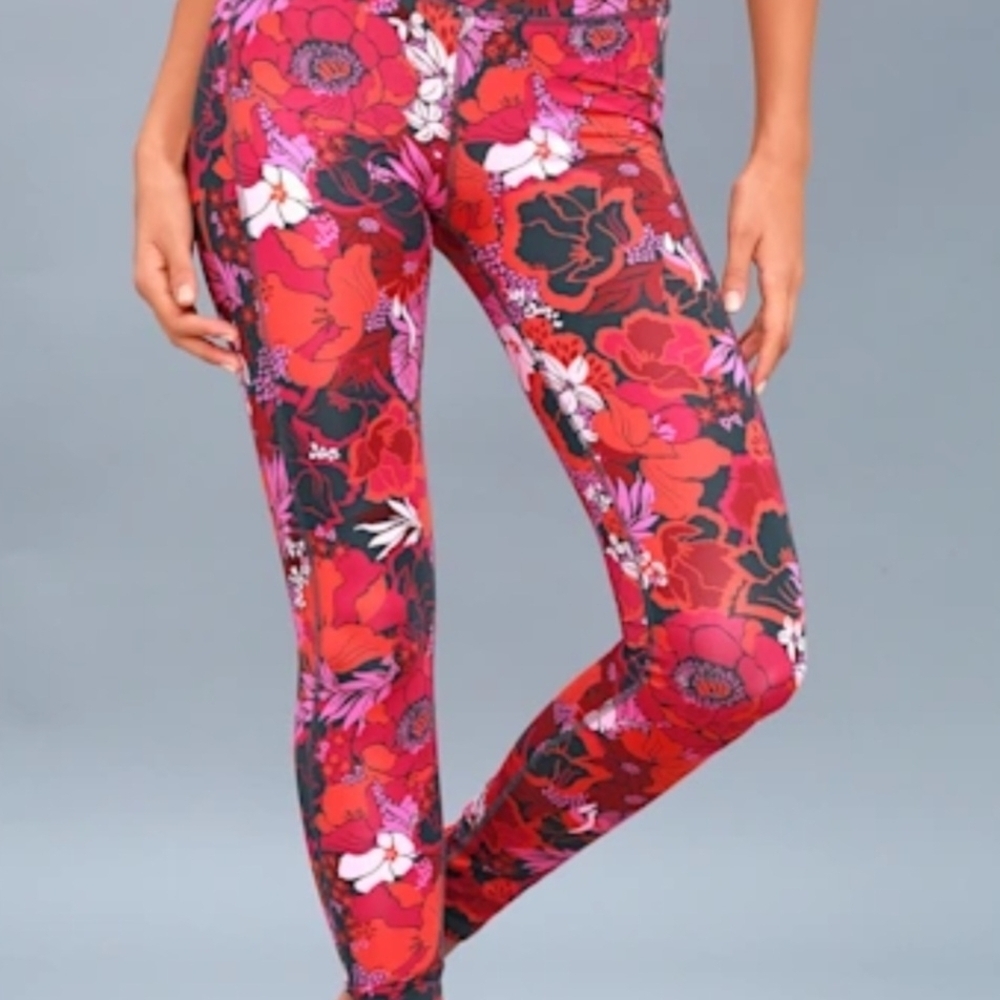Free People Vibrant Floral Women's Leggings - Red and Pink Med 1435